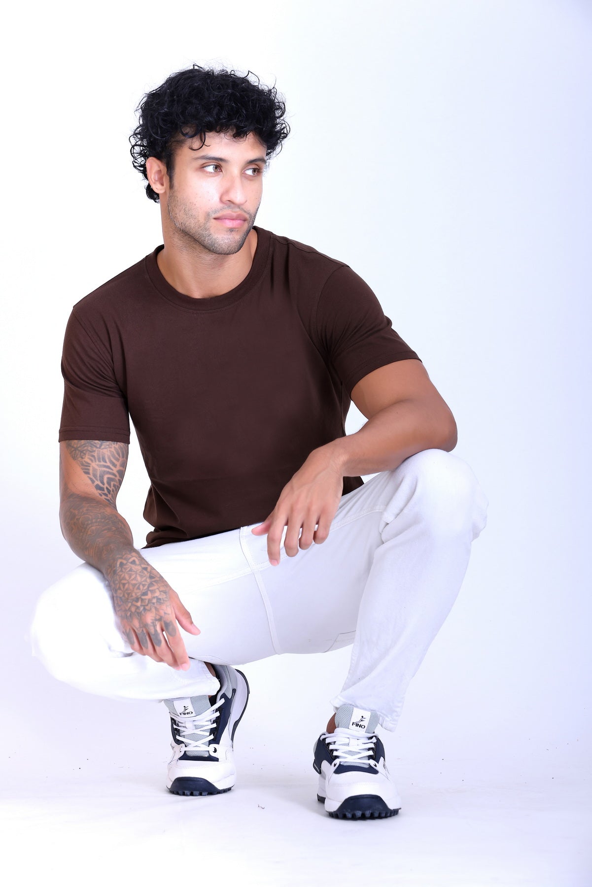 PIKMEE Skinta Bio Wash Crew Neck T-Shirt in Chocolate Brown - image 7
