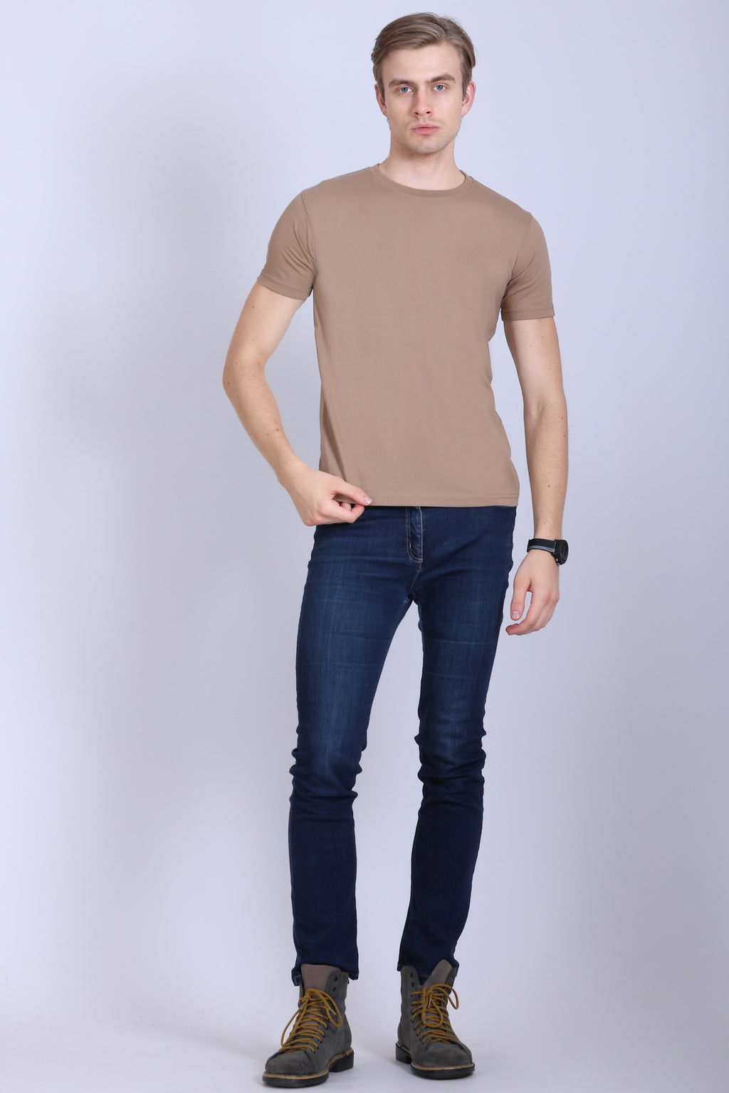 PIKMEE Skinta Bio Wash Crew Neck T-Shirt in Beige - image 7