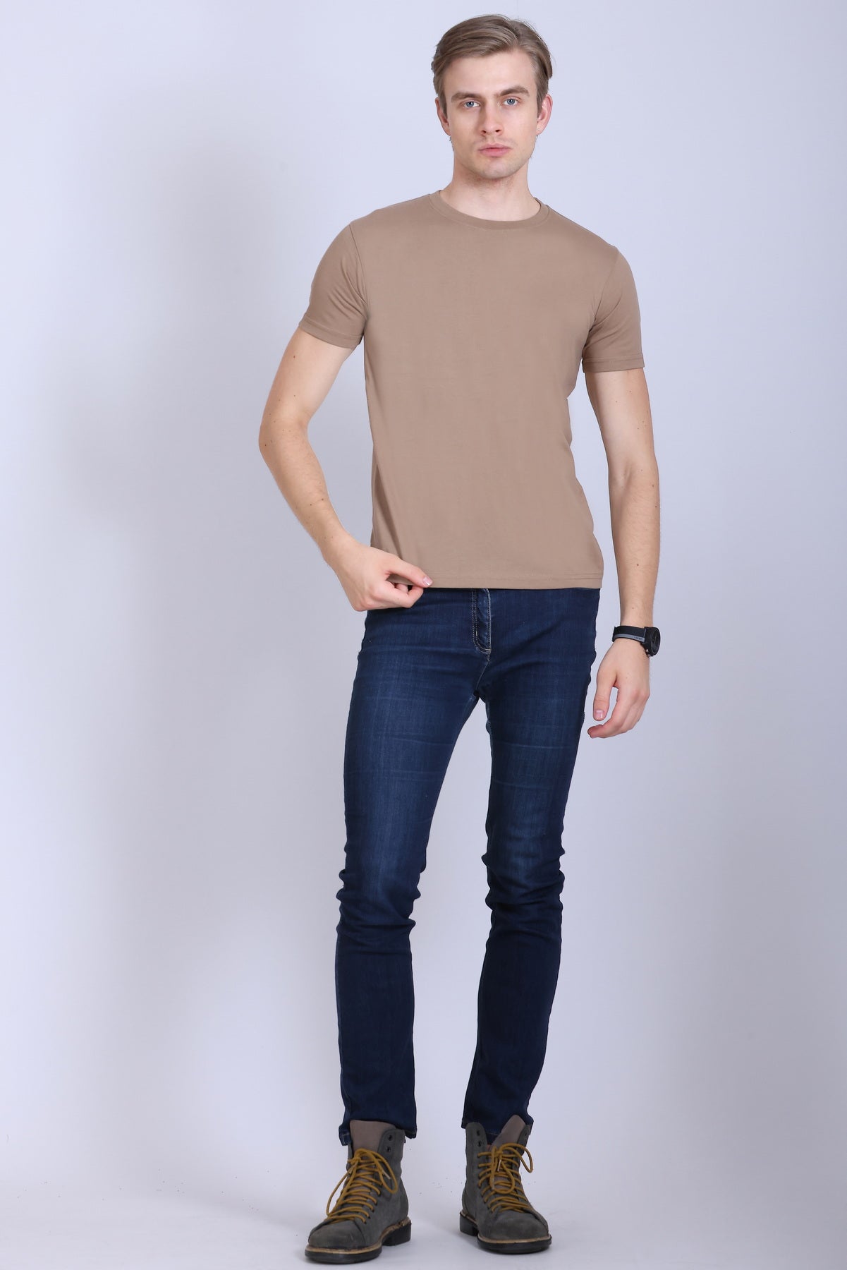 PIKMEE Skinta Bio Wash Crew Neck T-Shirt in Beige - image 7