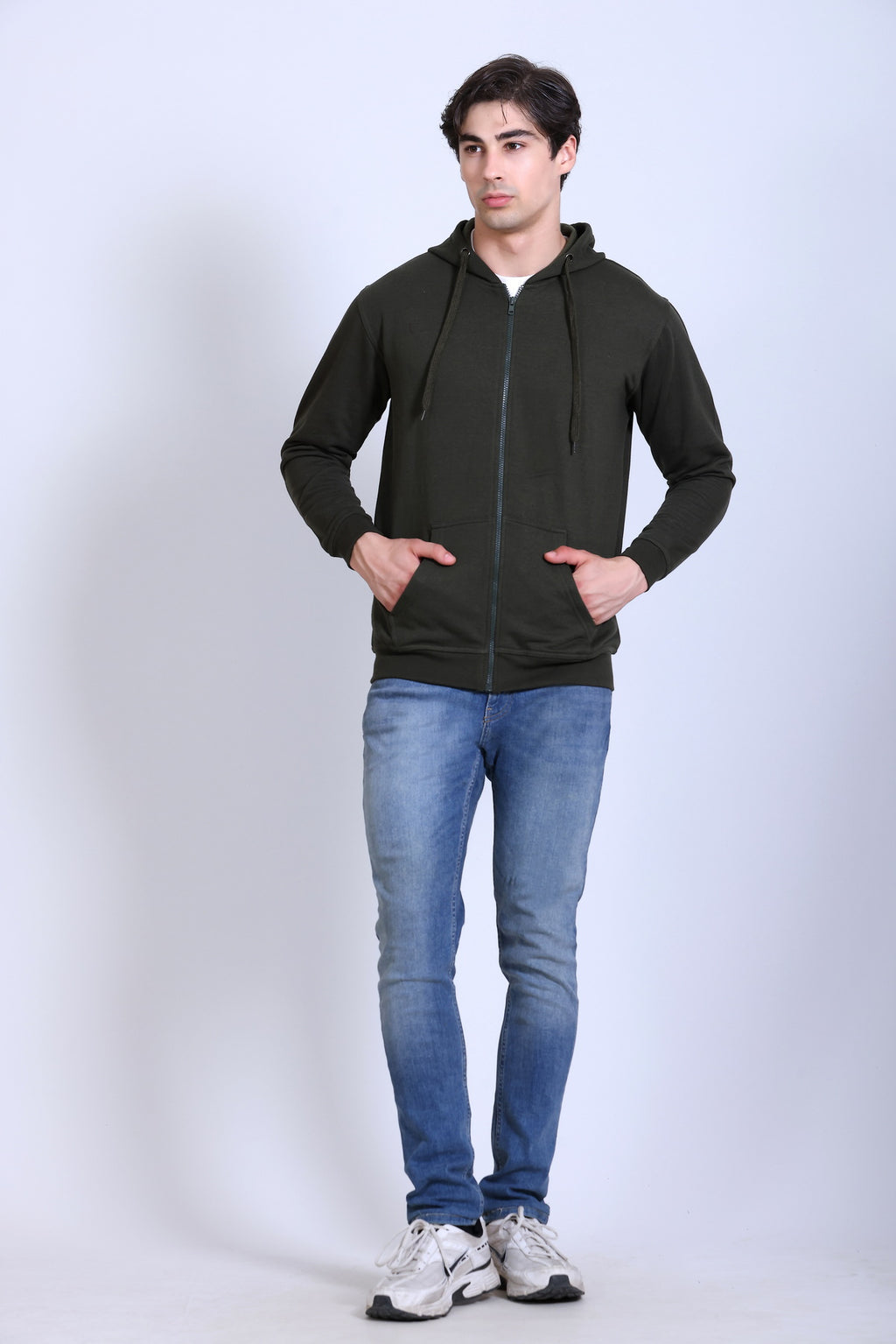 Pikmee Zero Degree Men's Zippered Hooded Sweatshirt - Olive