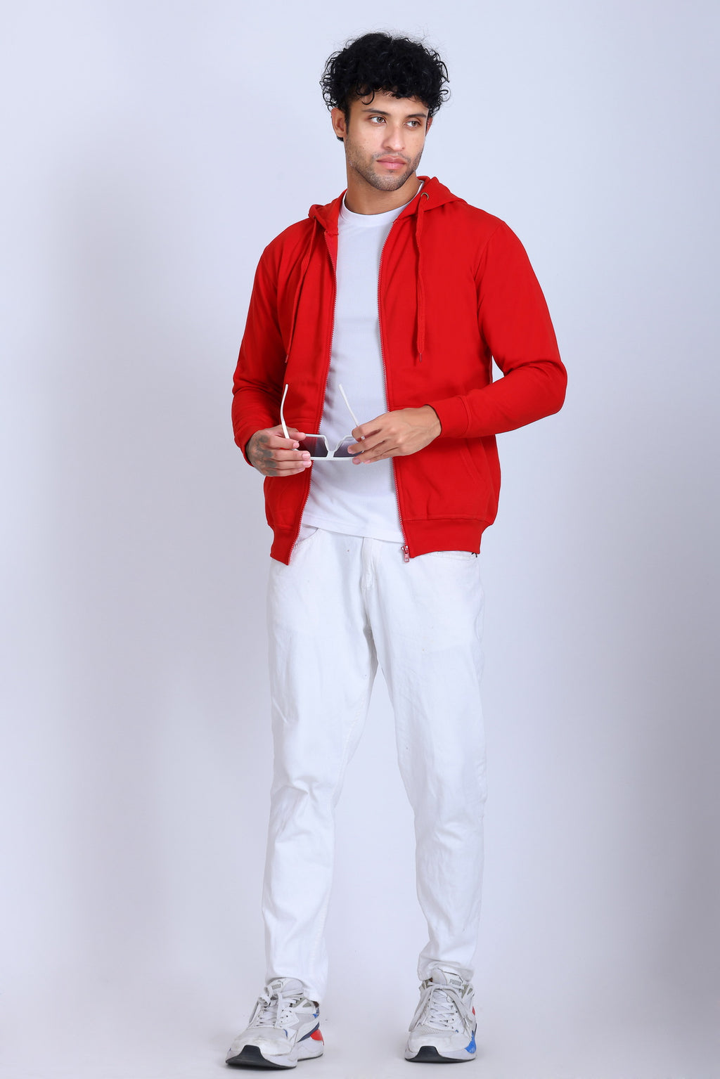 Pikmee Zero Degree Men's Zippered Hooded Sweatshirt - Red