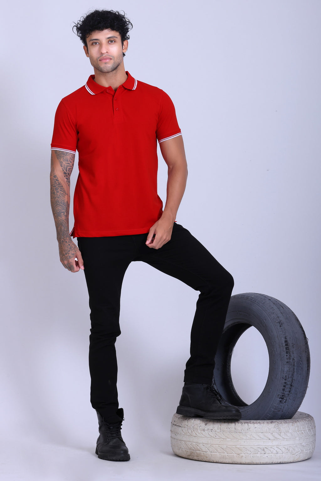 PIKMEE Tipline Polo T-Shirt in Red with White Tipping - image 7