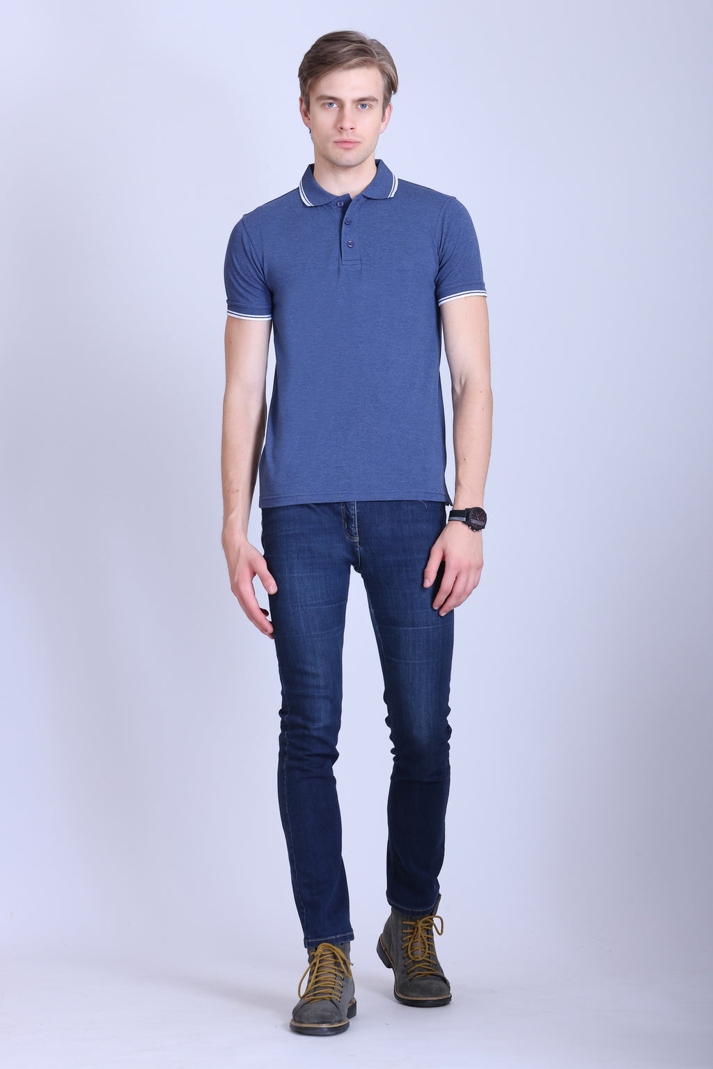 PIKMEE Tipline Polo T-Shirt in Denim with White Tipping - image 7