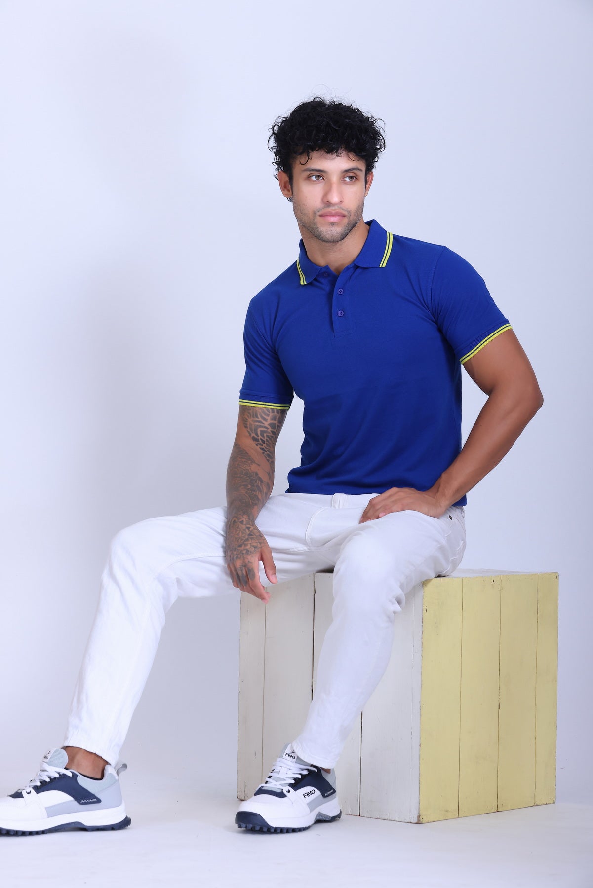 PIKMEE Tipline Polo T-Shirt in Royal Blue with Yellow Tipping - image 7