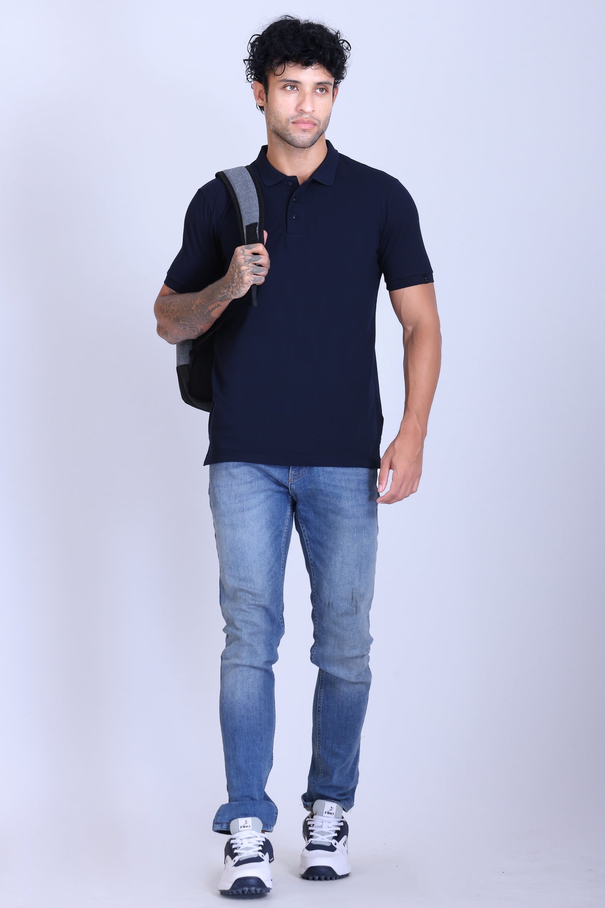 WINBARG Solid Stretch Polo T-Shirt in Navy - image 6
