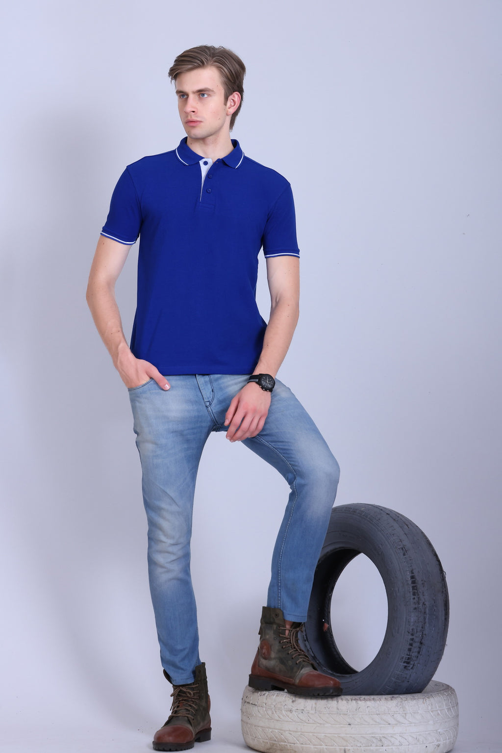 PIKMEE Highline Polo T-Shirt in Royal Blue with White - image 7