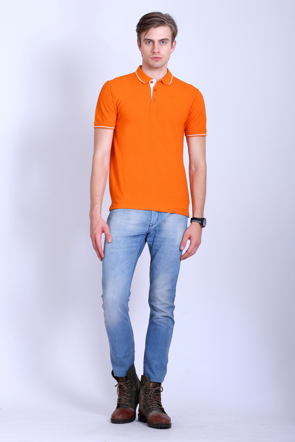 PIKMEE Highline Polo T-Shirt in Orange with White - image 7