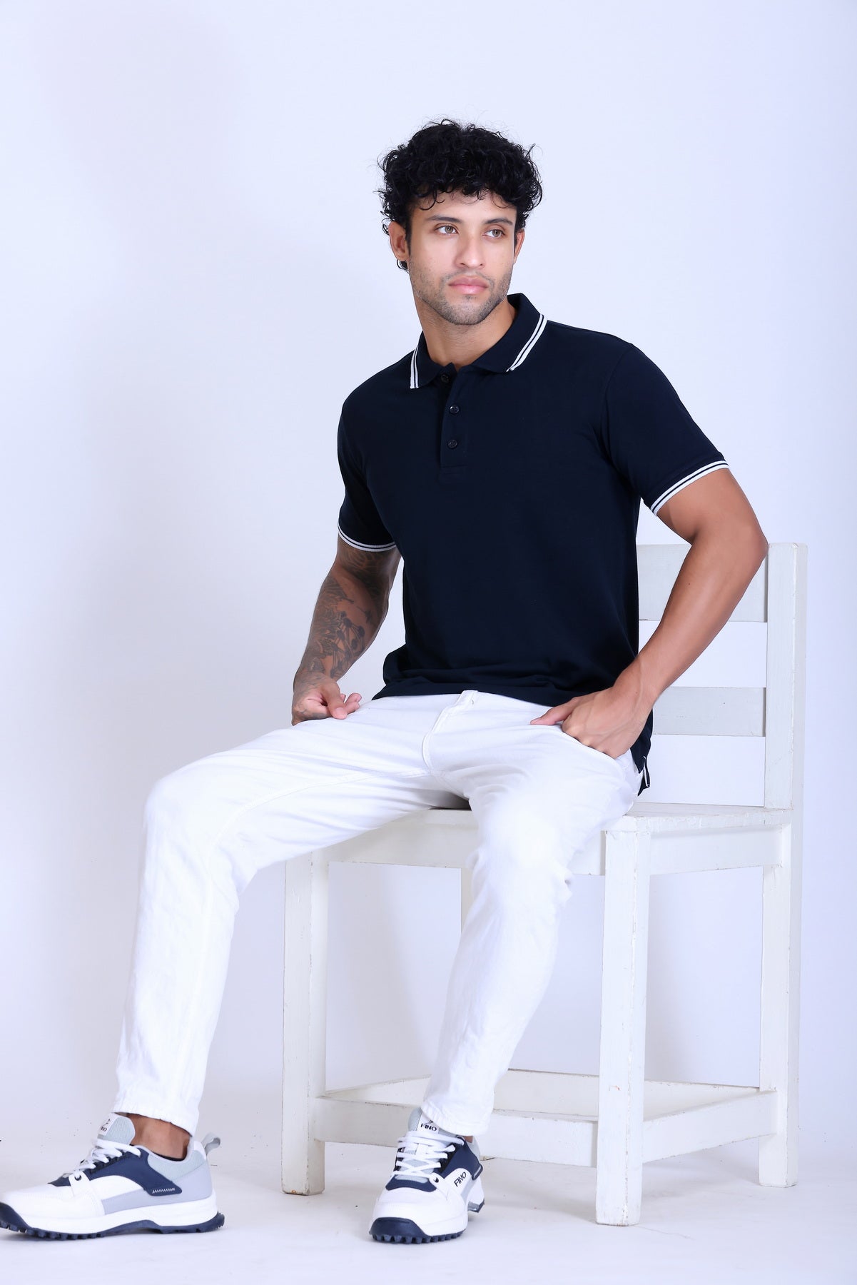 PIKMEE Tipline Polo T-Shirt in Navy Blue with White Tipping - image 7