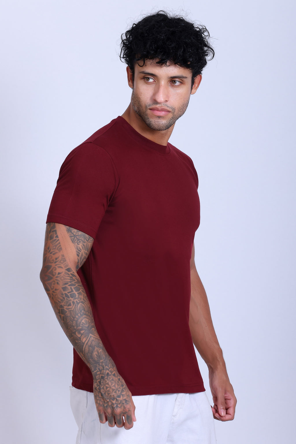 PIKMEE Skinta Bio Wash Crew Neck T-Shirt in Maroon - image 8
