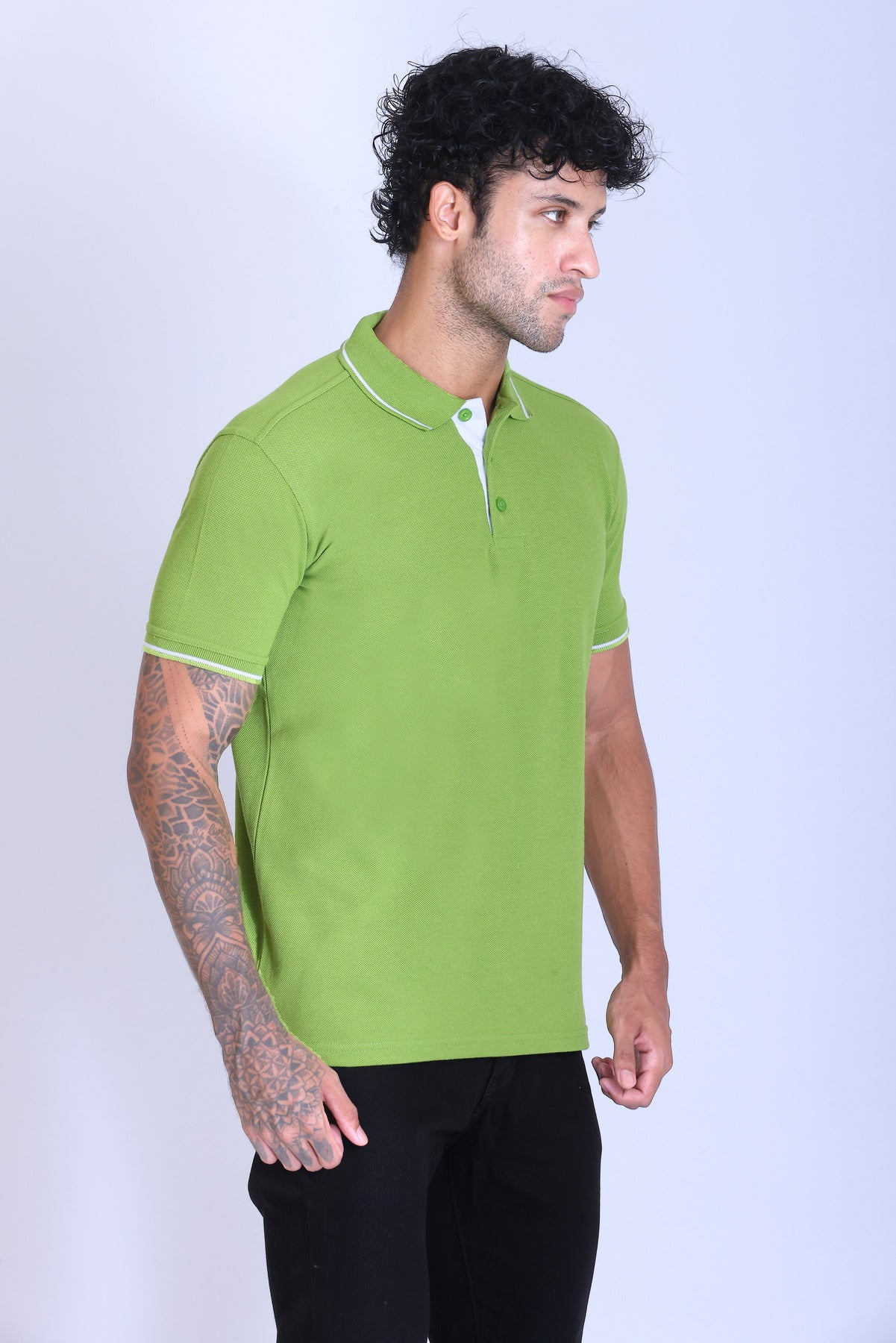 PIKMEE Highline Polo T-Shirt in Apple Green with White - image 8