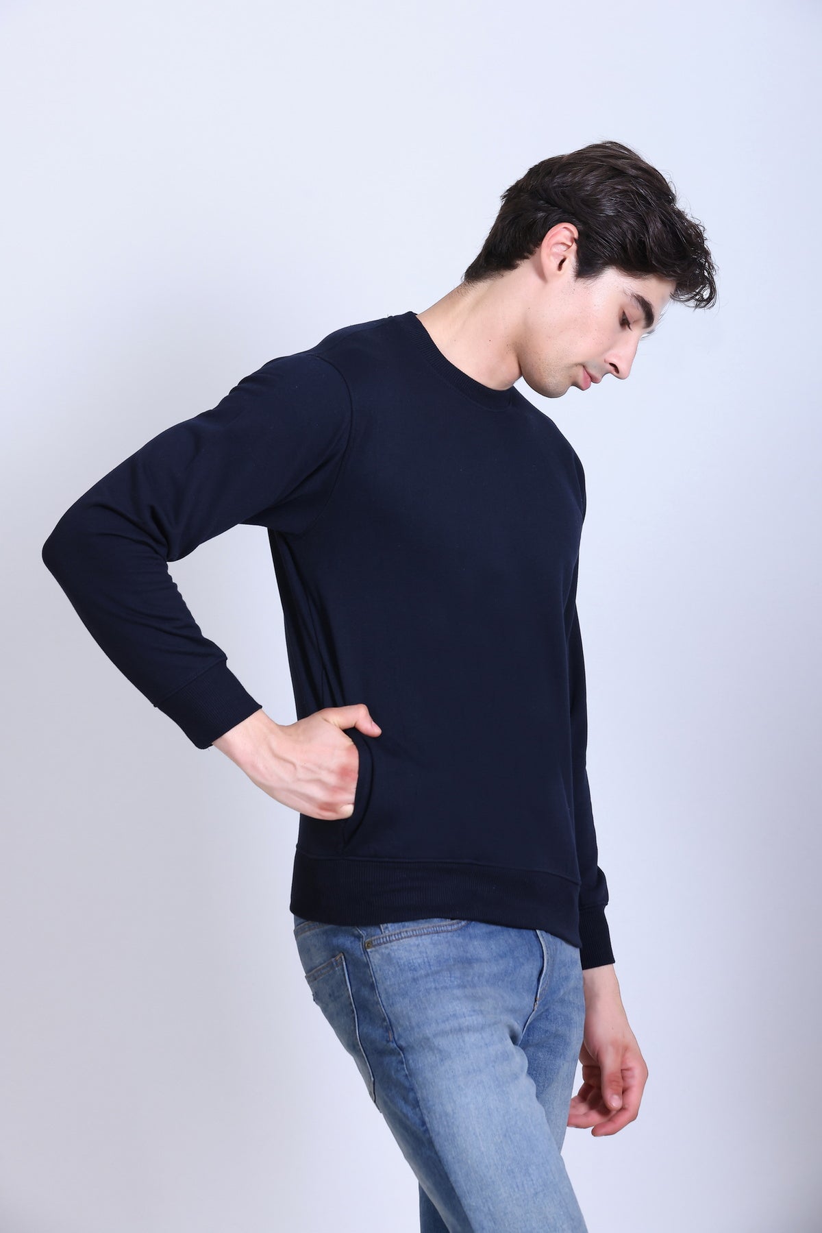 Pikmee Zero Degree Men's Crew Neck Cotton Fleece Sweatshirt - Navy