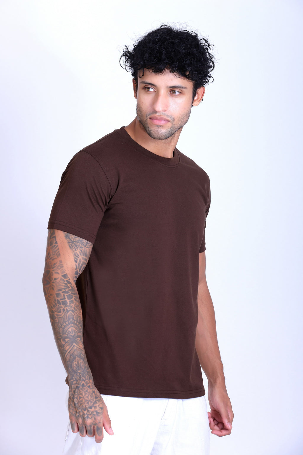 PIKMEE Skinta Bio Wash Crew Neck T-Shirt in Chocolate Brown - image 8