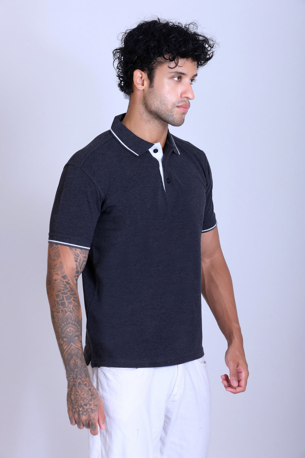 PIKMEE Highline Polo T-Shirt in Charcoal Grey with White - image 8