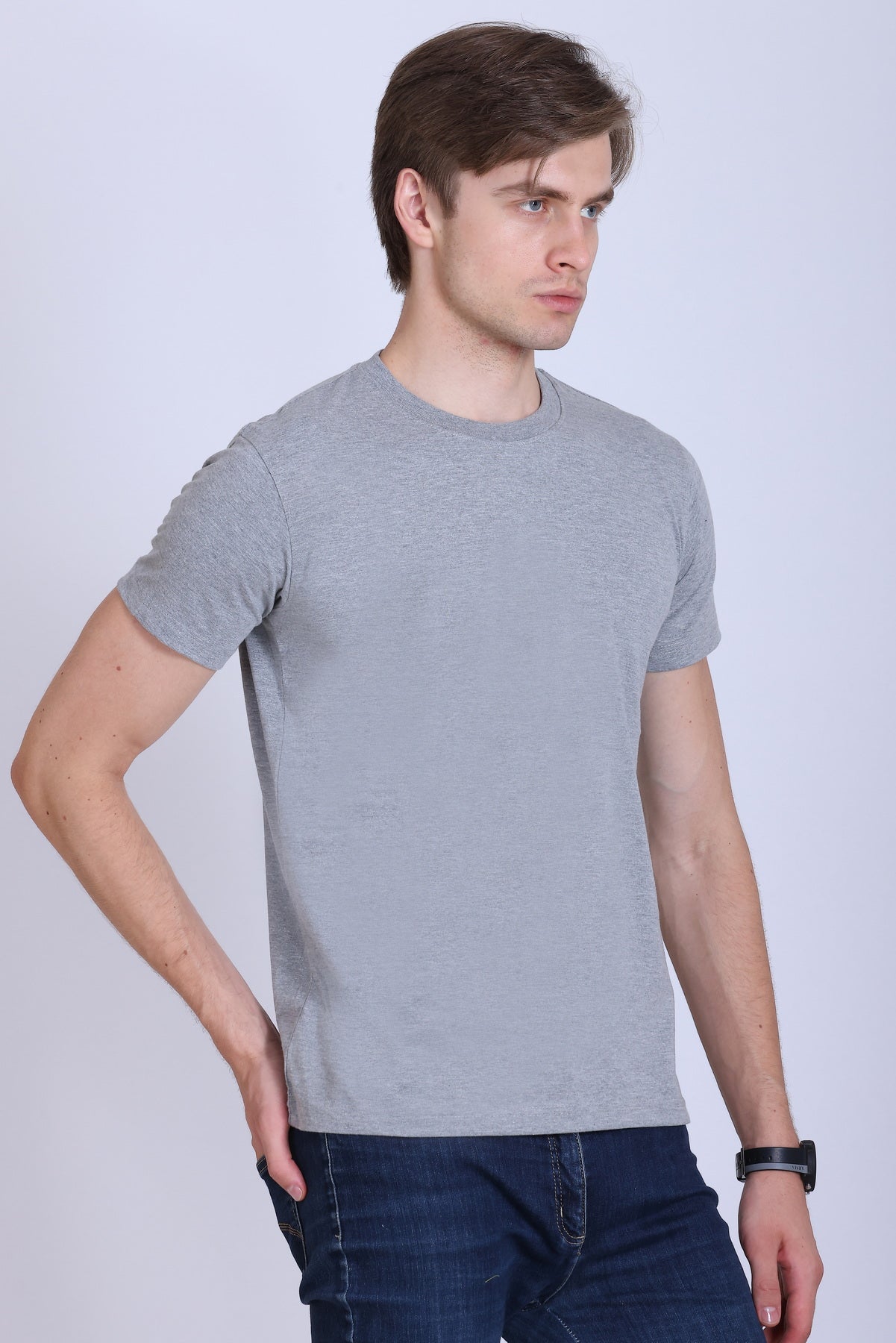 PIKMEE Skinta Bio Wash Crew Neck T-Shirt in Grey Melange - image 8