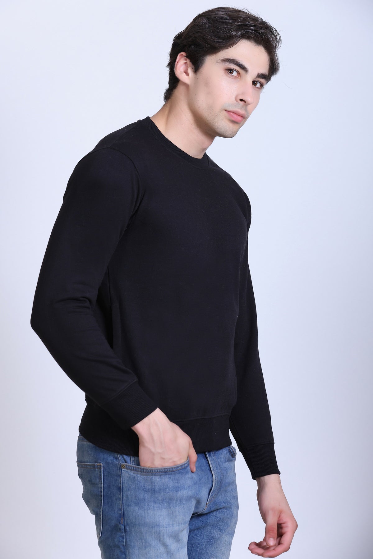 Pikmee Zero Degree Men's Crew Neck Cotton Fleece Sweatshirt - Black
