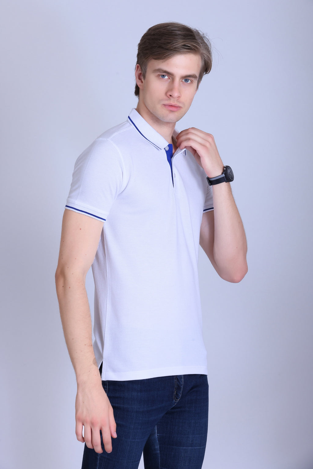 PIKMEE Highline Polo T-Shirt in White with Royal Blue - image 8