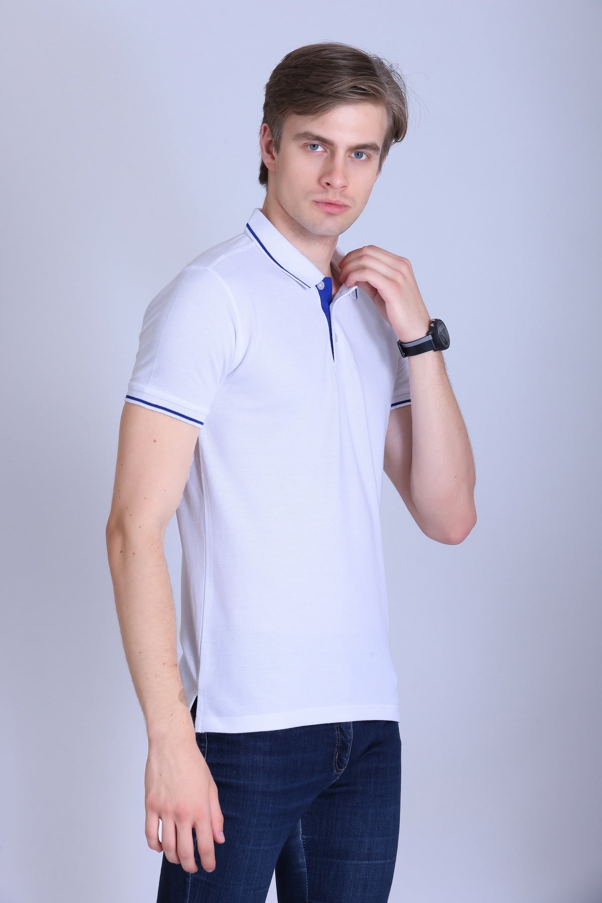 PIKMEE Highline Polo T-Shirt in White with Royal Blue - image 8