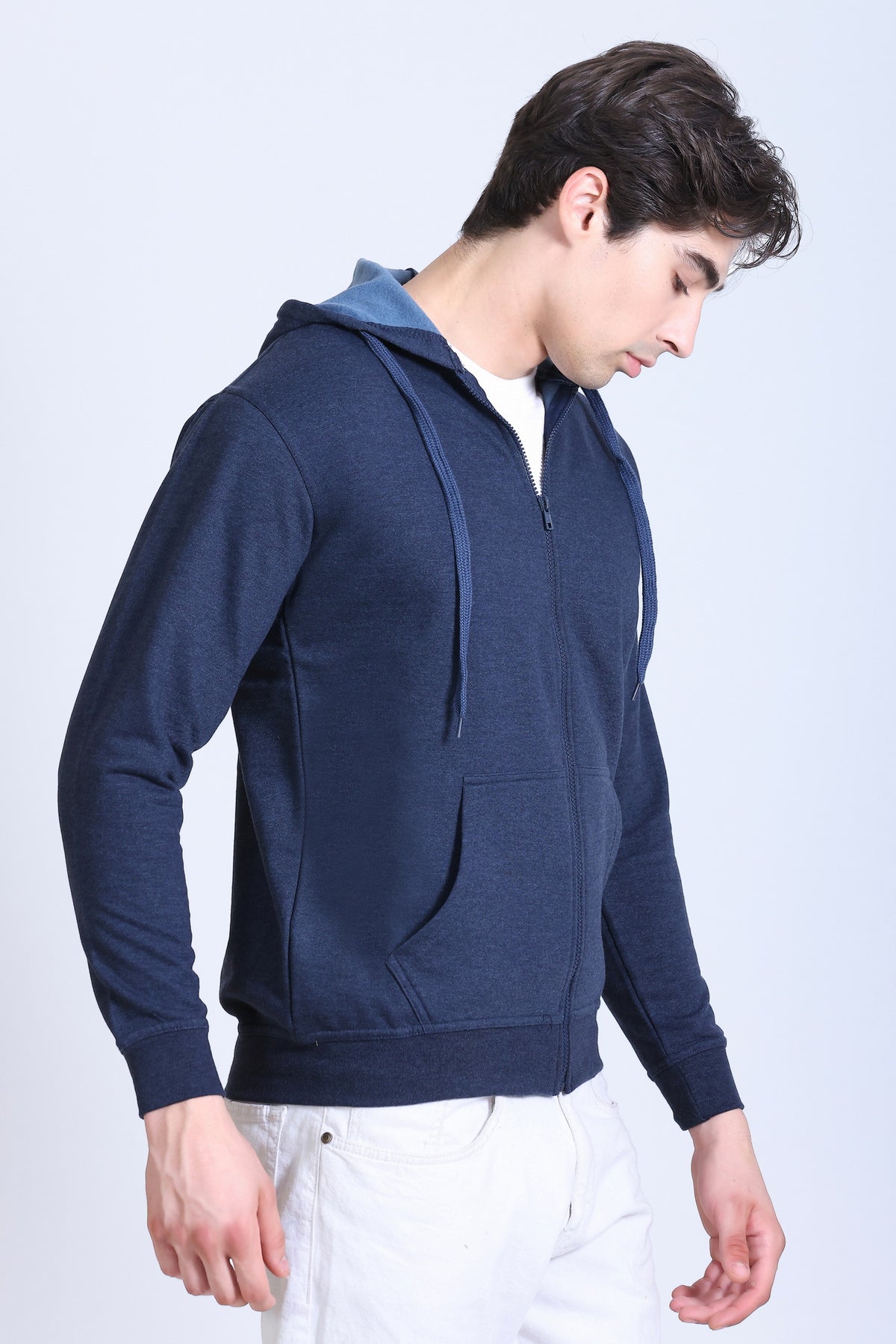 Pikmee Zero Degree Men's Zippered Hooded Sweatshirt - Denim Blue
