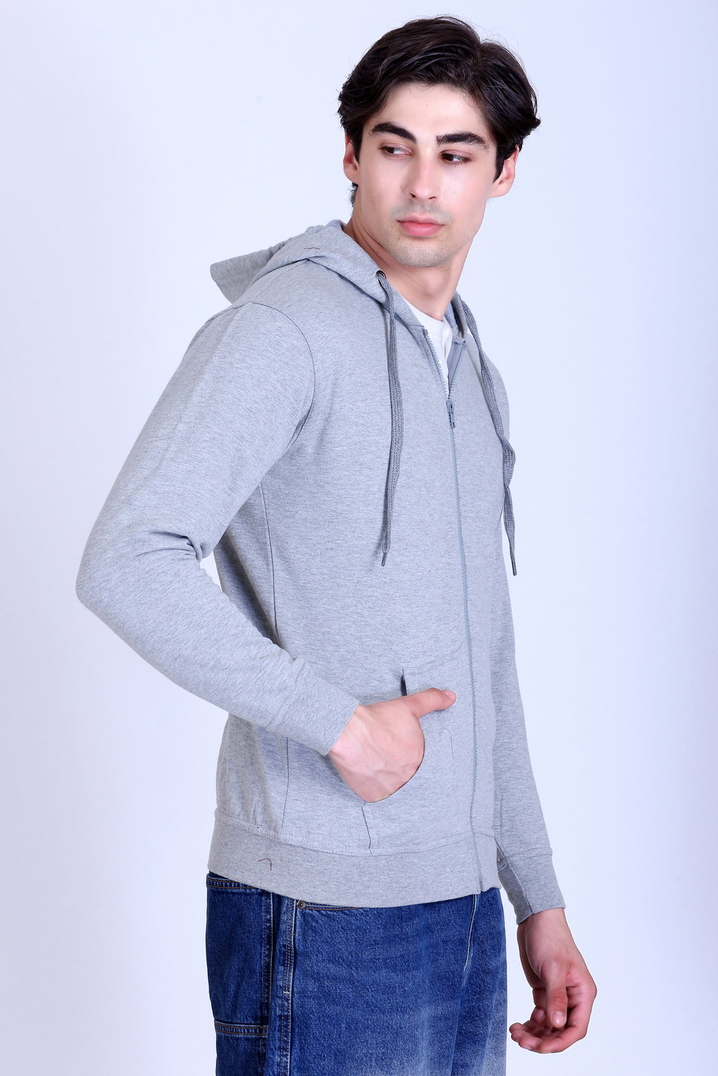 Pikmee Zero Degree Men's Zippered Hooded Sweatshirt - Grey Melange
