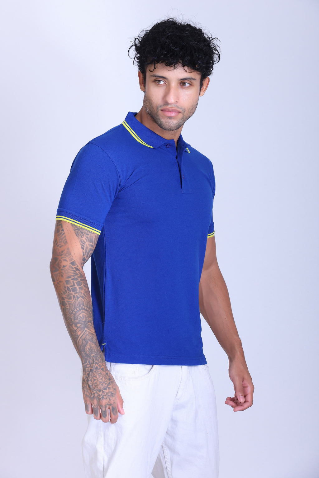 PIKMEE Tipline Polo T-Shirt in Royal Blue with Yellow Tipping - image 8