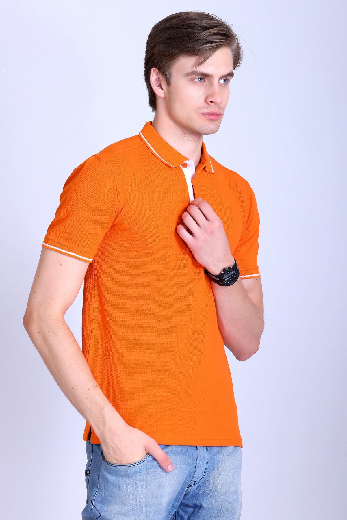 PIKMEE Highline Polo T-Shirt in Orange with White - image 8