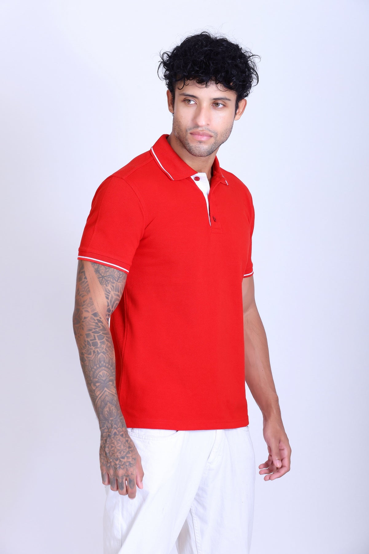 PIKMEE Highline Polo T-Shirt in Red with White - image 8