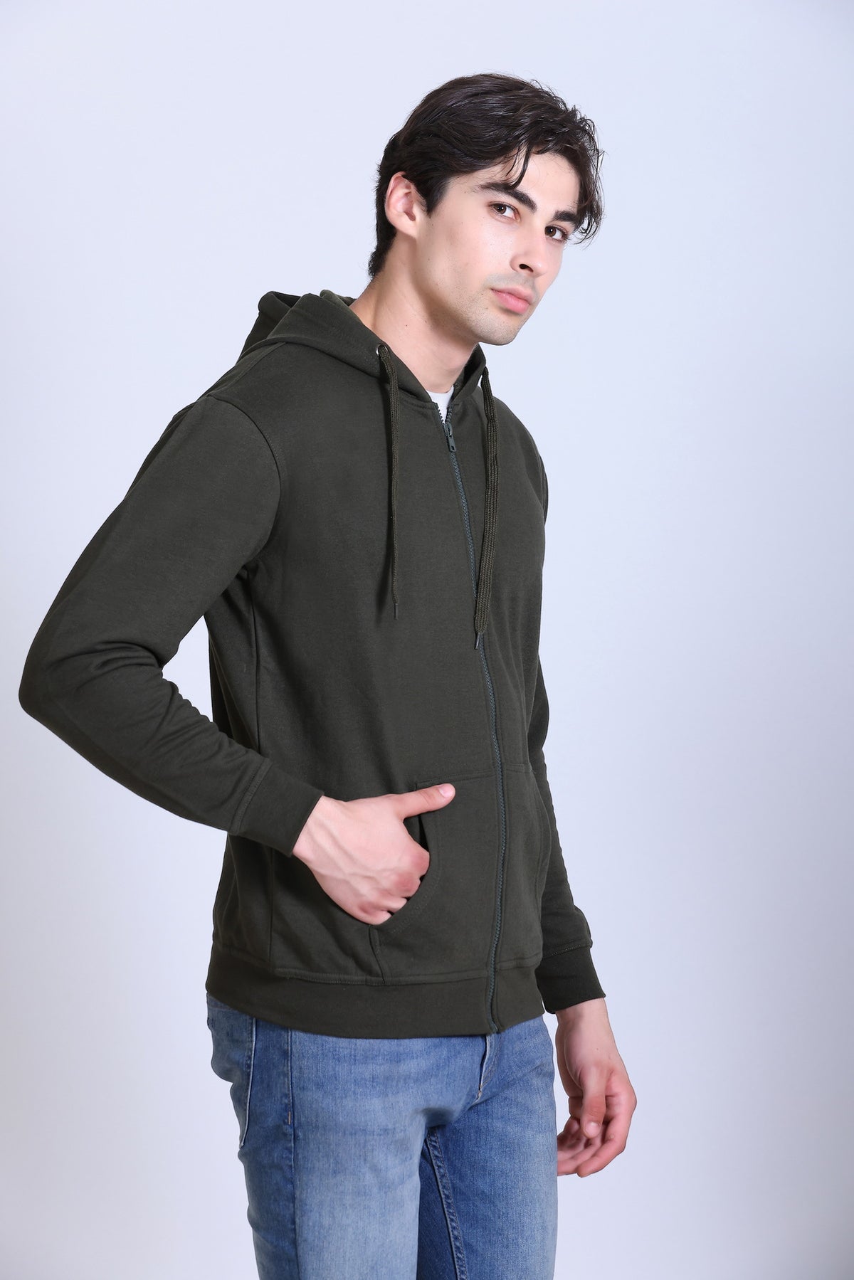 Pikmee Zero Degree Men's Zippered Hooded Sweatshirt - Olive