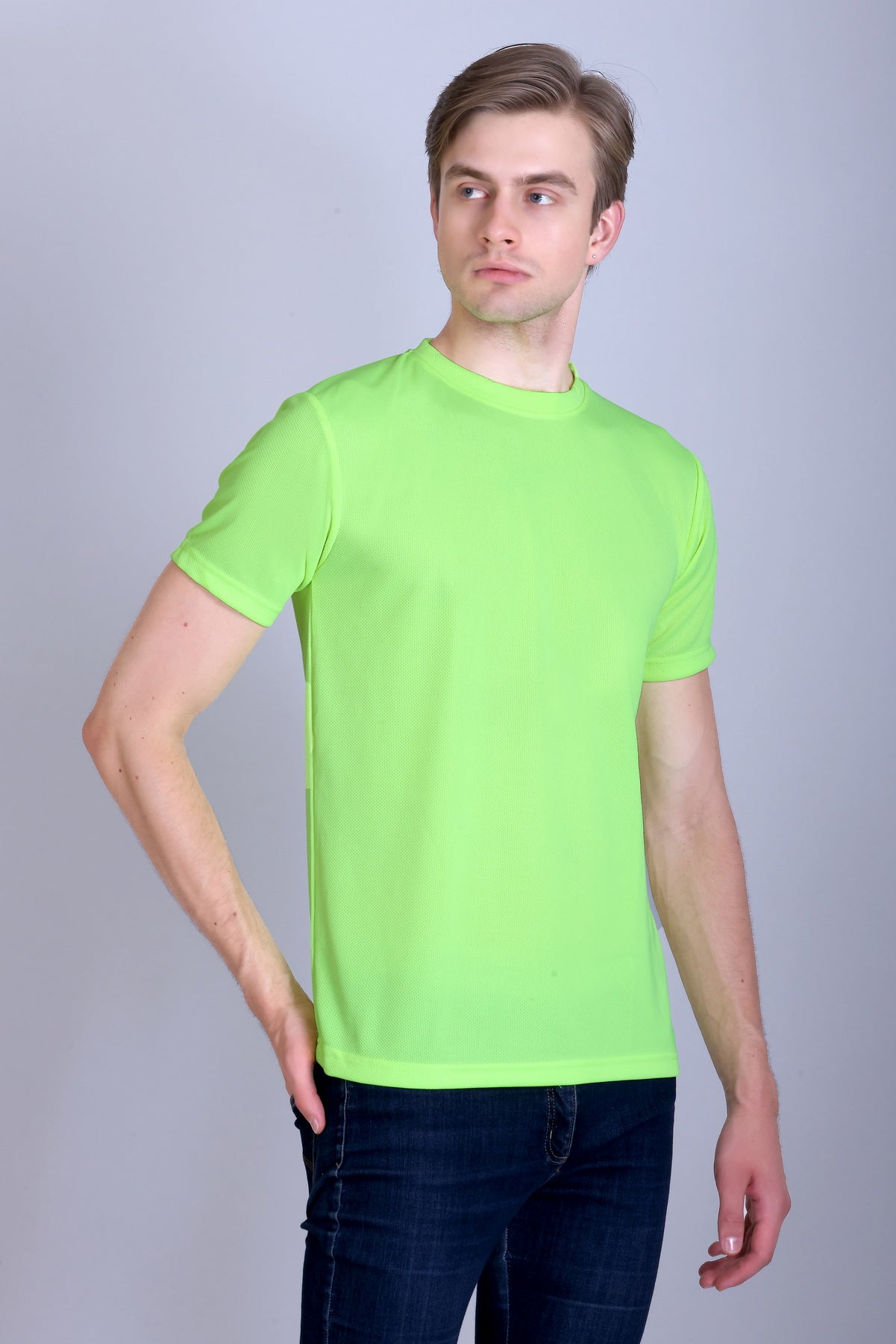 Sports Republic Acti-Runn Dryfit Crew Neck T-Shirt in Fluorescent Green - 7
