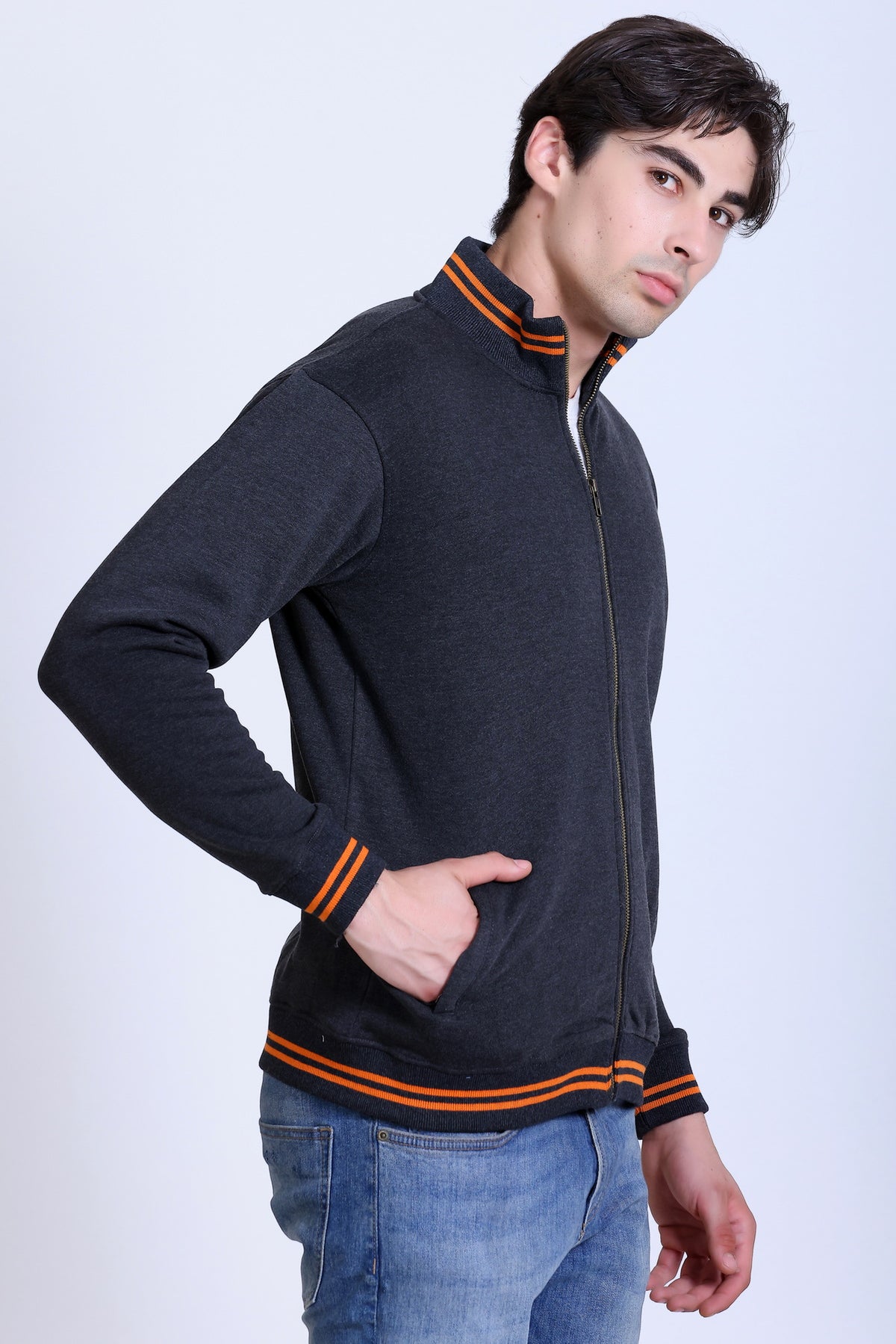 Pikmee Zero Degree Men's Turtle Neck Sweatshirt - Charcoal With Orange