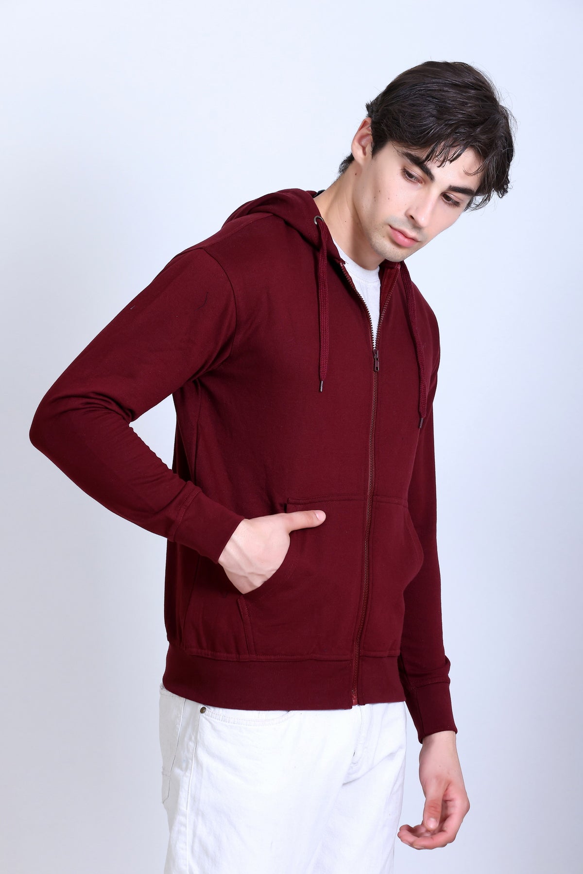 Pikmee Zero Degree Men's Zippered Hooded Sweatshirt - Maroon