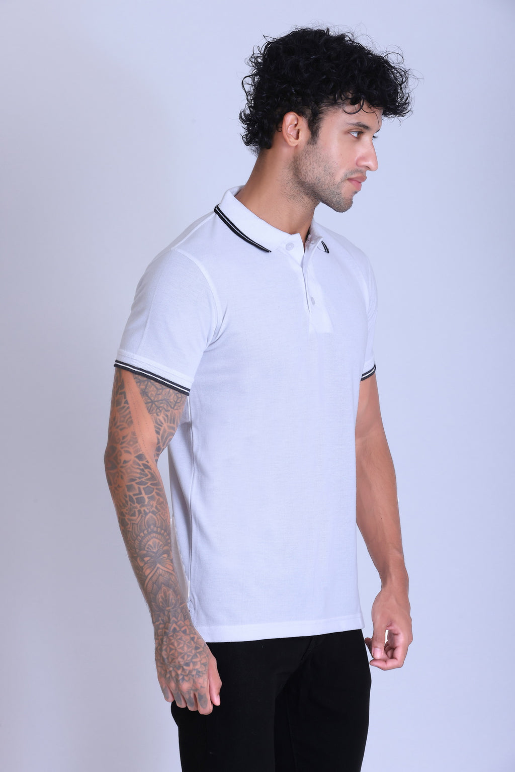 PIKMEE Tipline Polo T-Shirt in White with Black Tipping - image 8