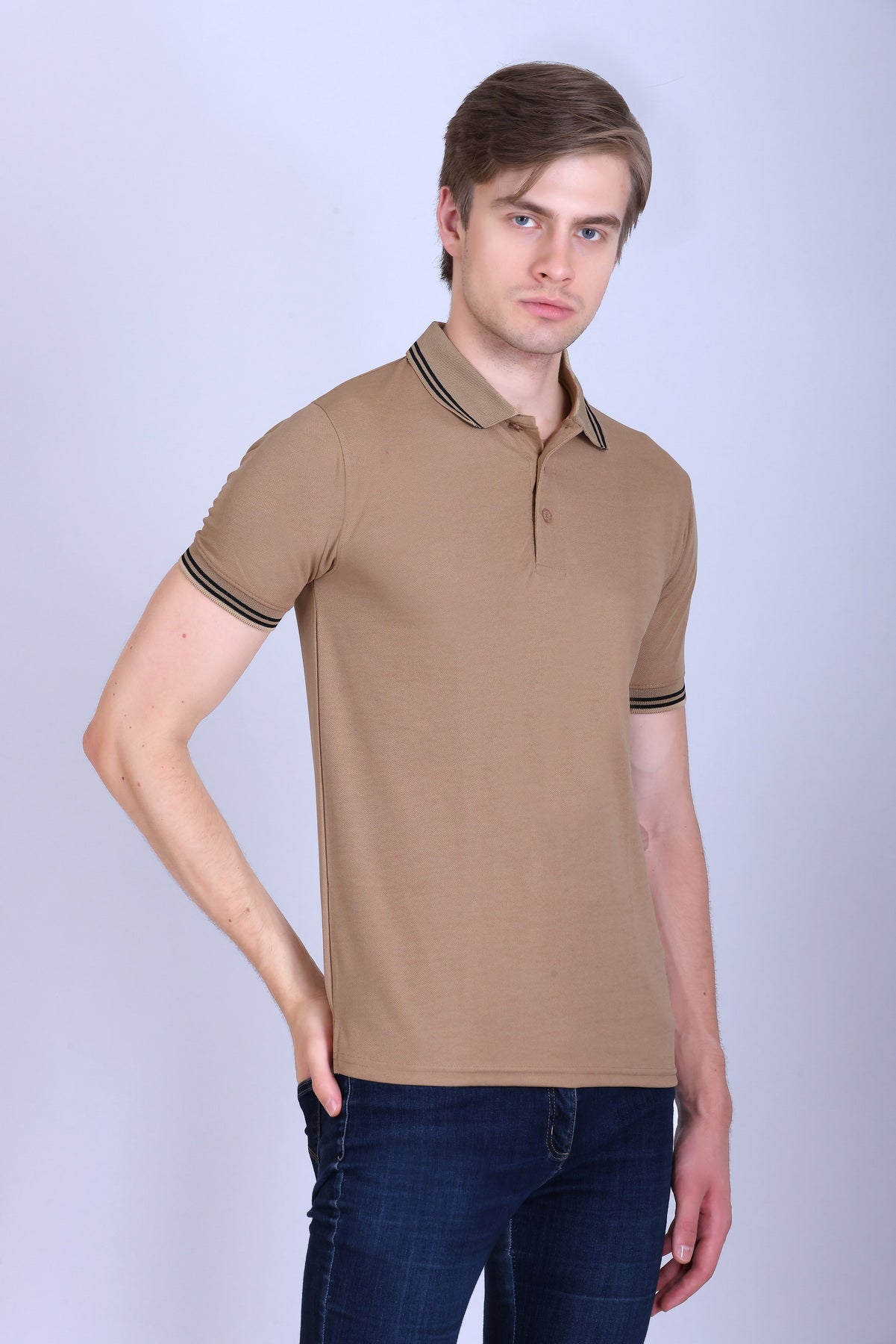 Sports Republic Acti Hy:Dry Dryfit Polo T-Shirt in Camel With Black Tipping - 6