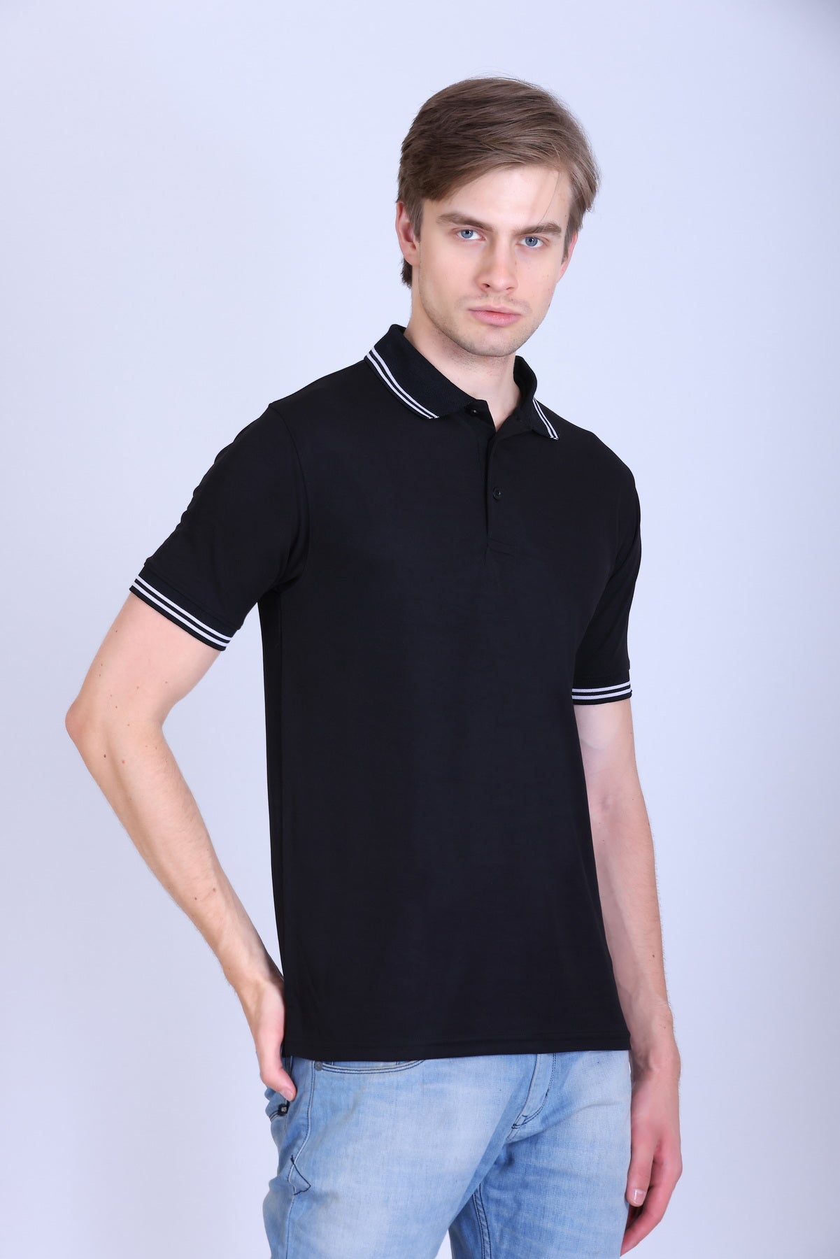 Sports Republic Acti Hy:Dry Dryfit Polo T-Shirt in Black With White Tipping - 7