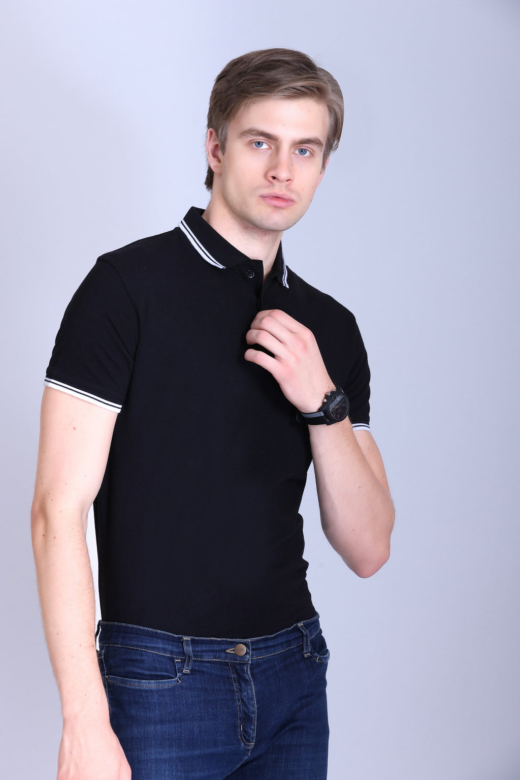 PIKMEE Tipline Polo T-Shirt in Black with White Tipping - image 8