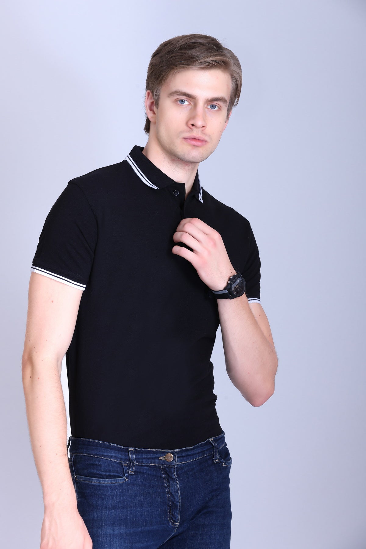 PIKMEE Tipline Polo T-Shirt in Black with White Tipping - image 8