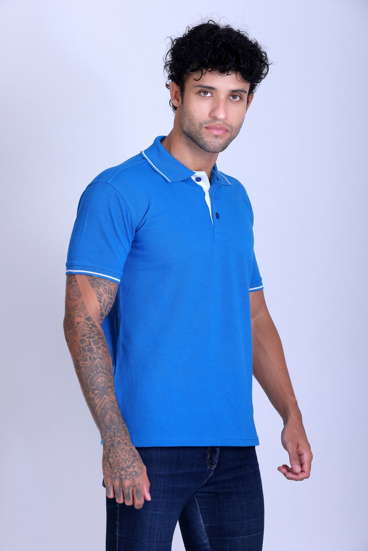 PIKMEE Highline Polo T-Shirt in Turquoise Blue with White - image 8