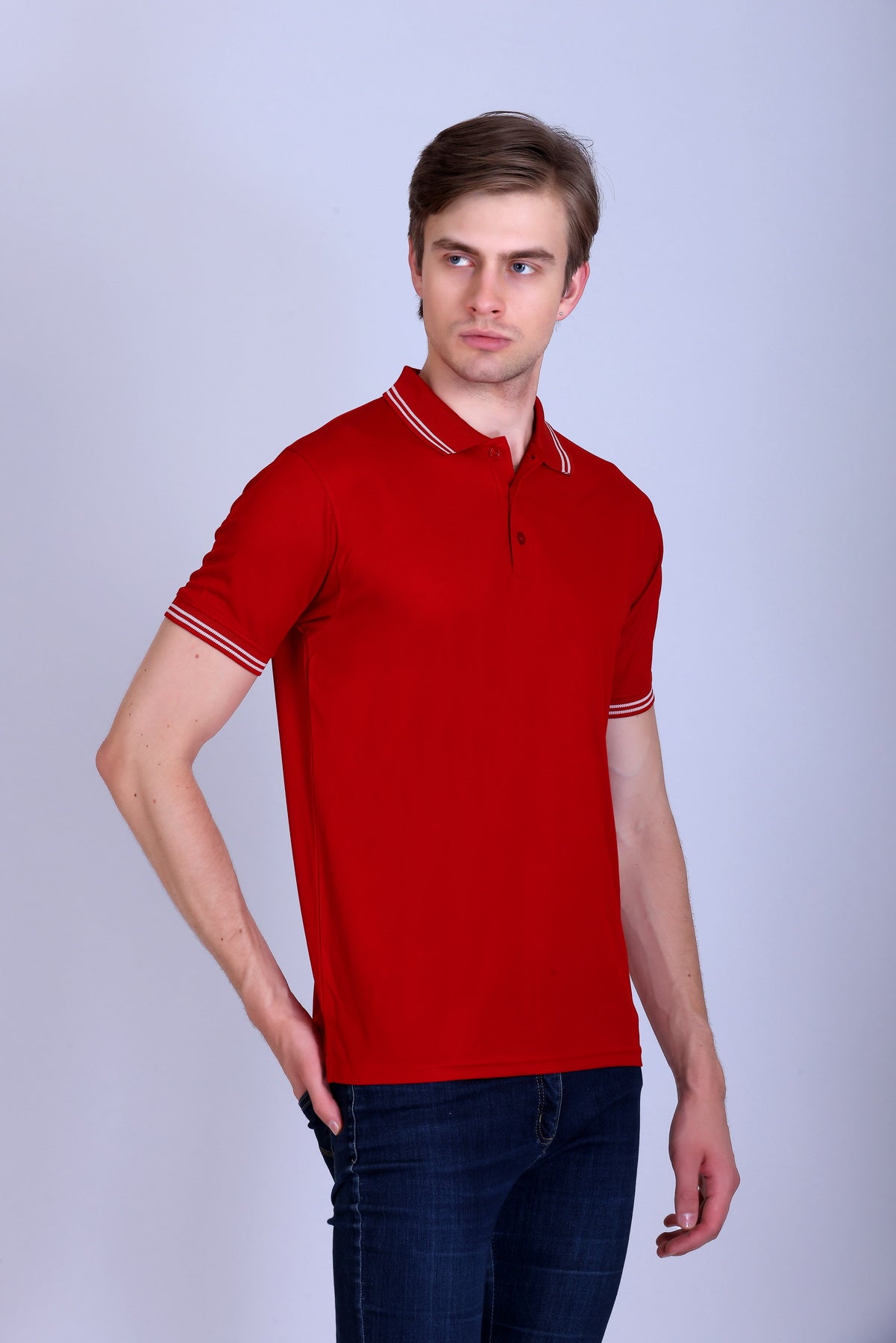 Sports Republic Acti Hy:Dry Dryfit Polo T-Shirt in Red With White Tipping - 7