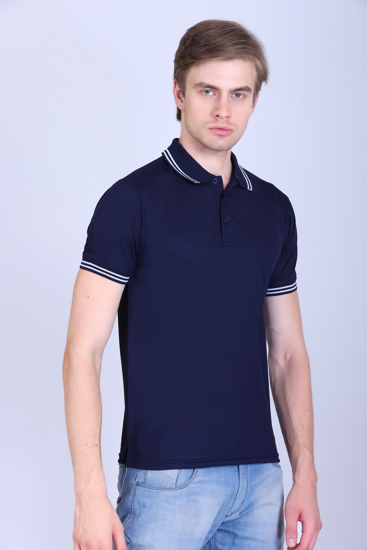 Sports Republic Acti Hy:Dry Dryfit Polo T-Shirt in Navy Blue With White Tipping - 7