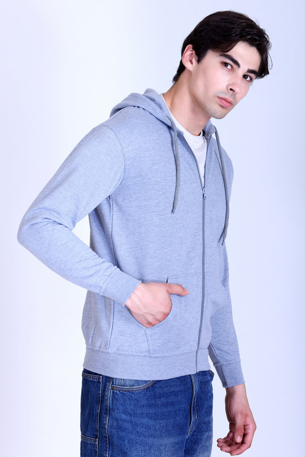 Pikmee Polaris Men's Zipper Hoodie Sweatshirt - Grey Melange