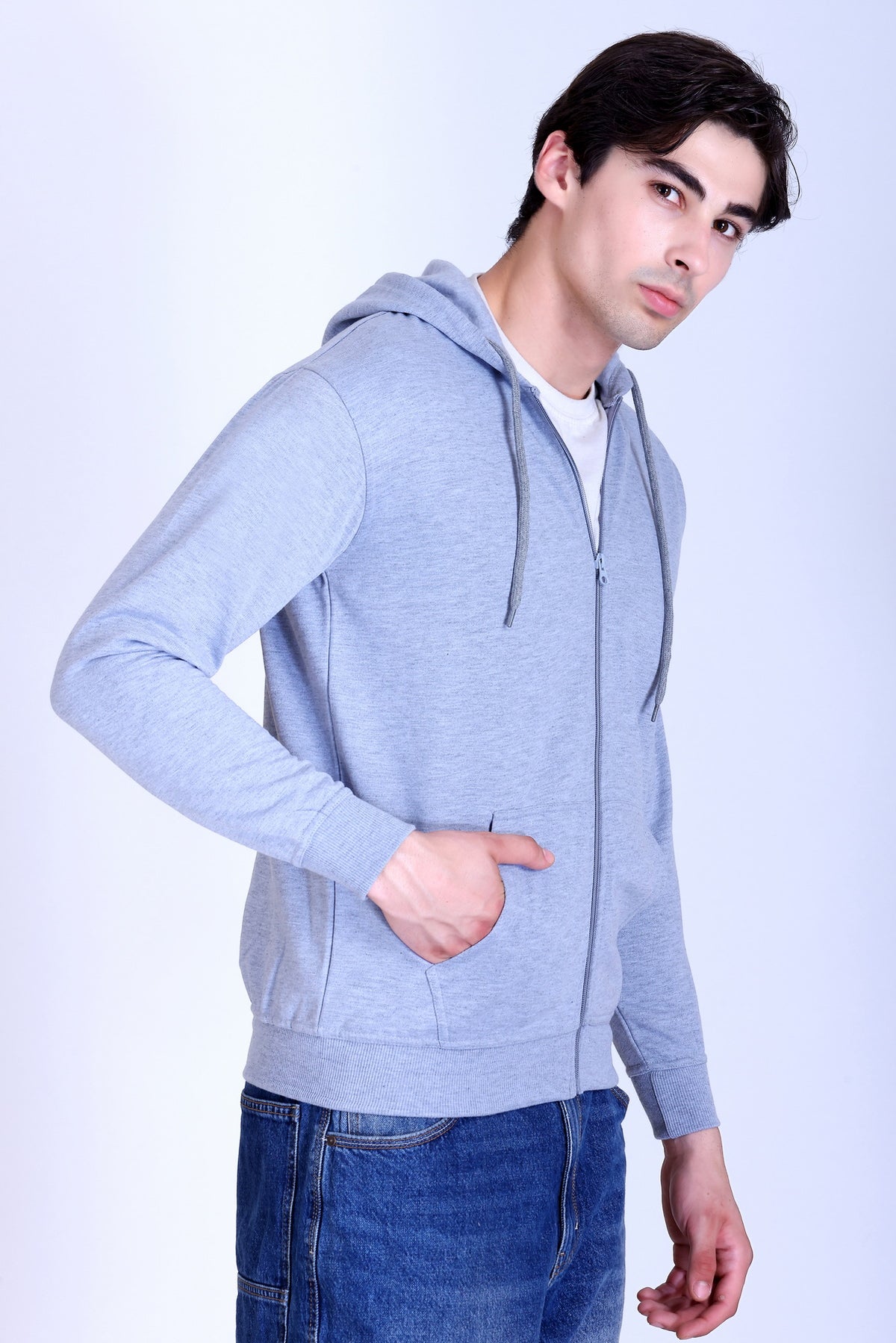 Pikmee Polaris Men's Zipper Hoodie Sweatshirt - Grey Melange
