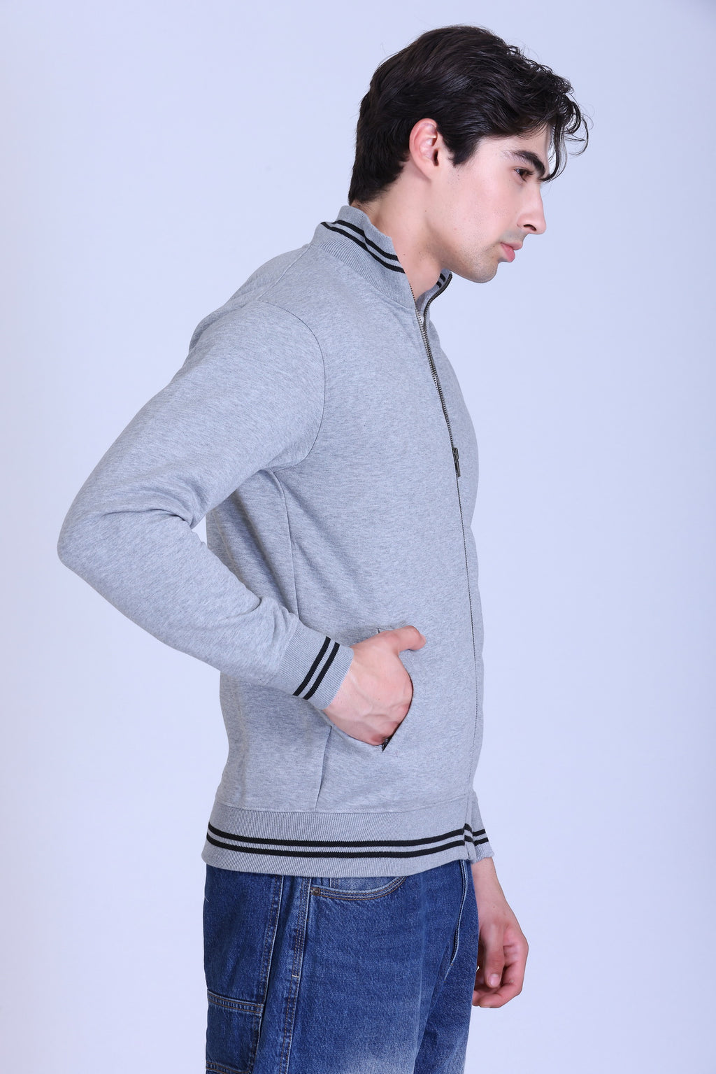 Pikmee Zero Degree Men's Turtle Neck Sweatshirt - Grey Melange With Black