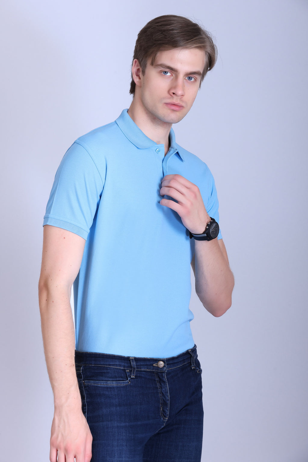 PIKMEE Titlis Polo T-Shirt in Sky Blue - image 8