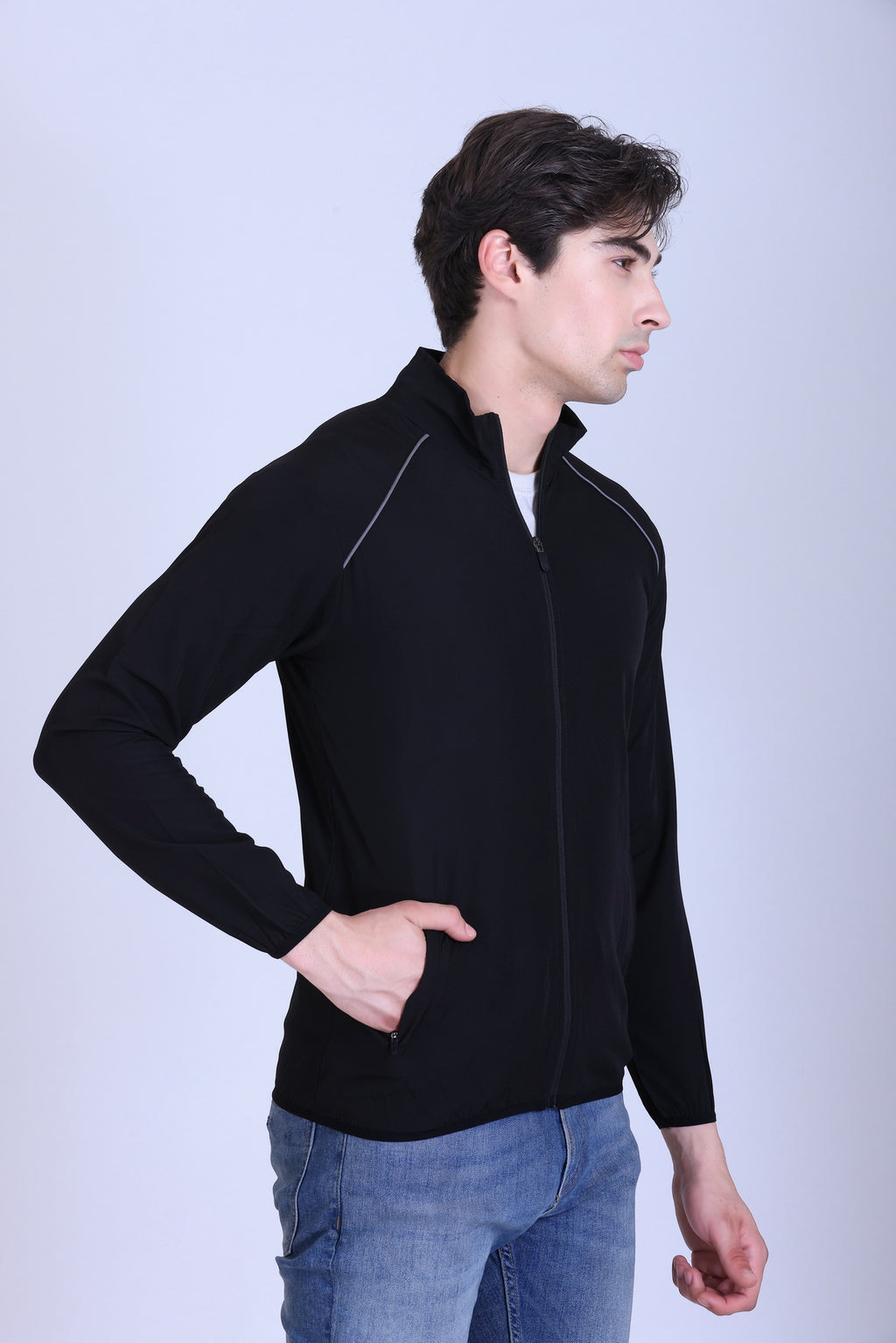Sports Republic Acti-Fit Reflecter Jacket - Men's Performance Stretch Jacket - Black