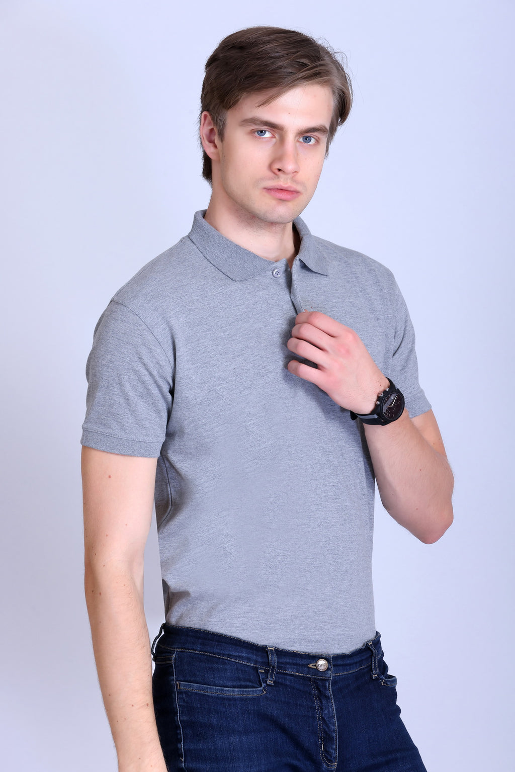 PIKMEE Titlis Polo T-Shirt in Grey Melange - image 8