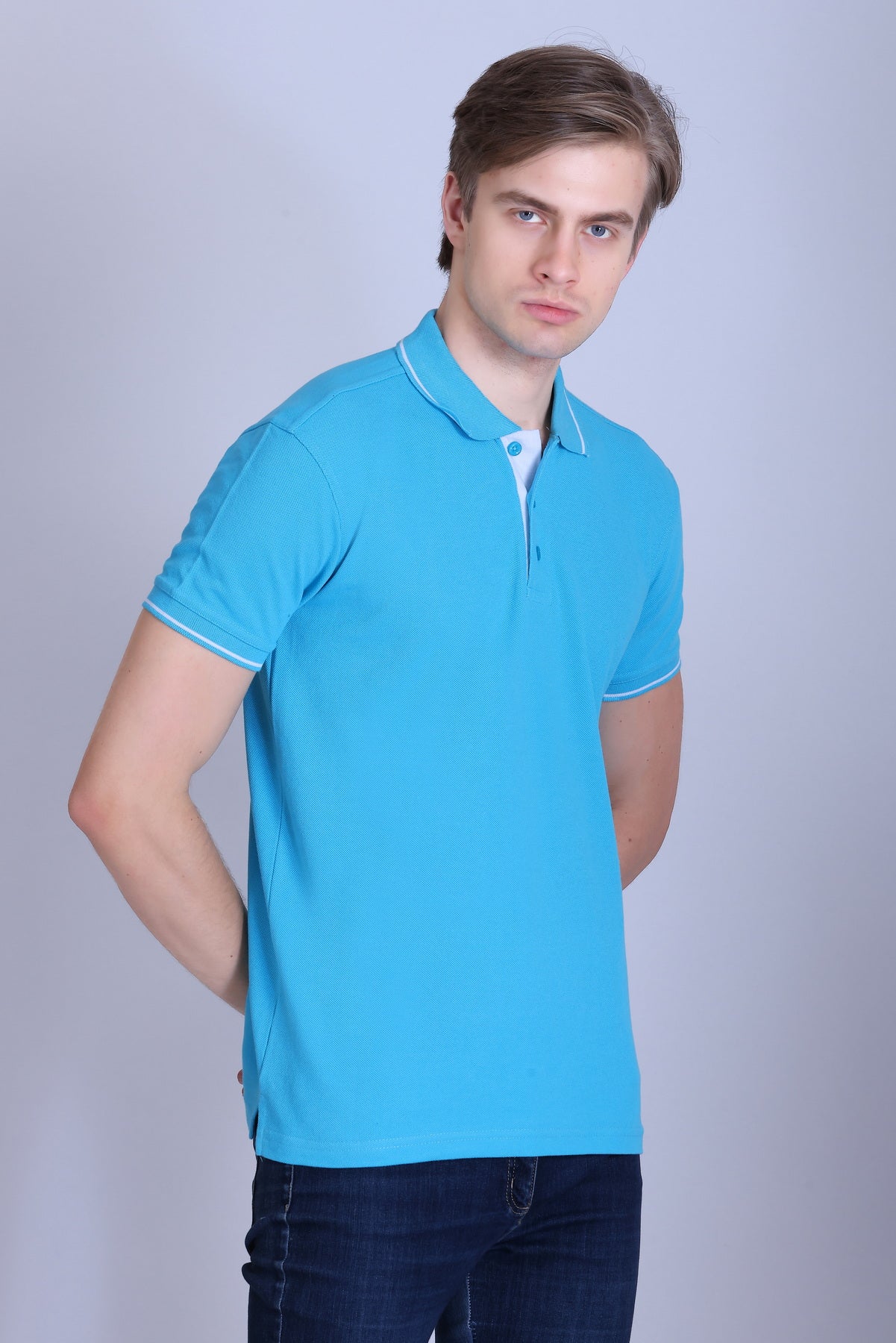 PIKMEE Highline Polo T-Shirt in Electric Blue with White - image 8