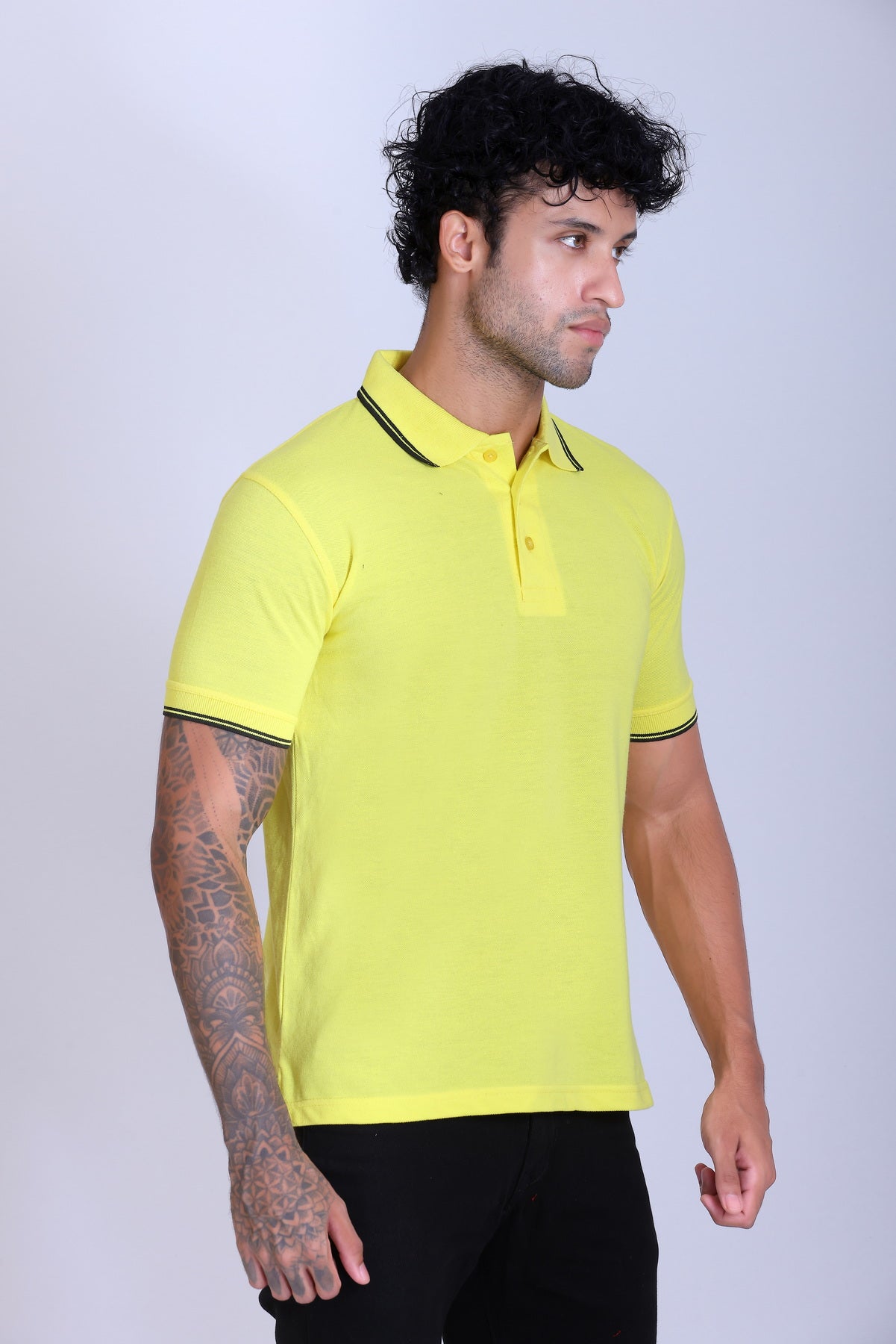 PIKMEE Tipline Polo T-Shirt in Lemon Yellow with Black Tipping - image 8