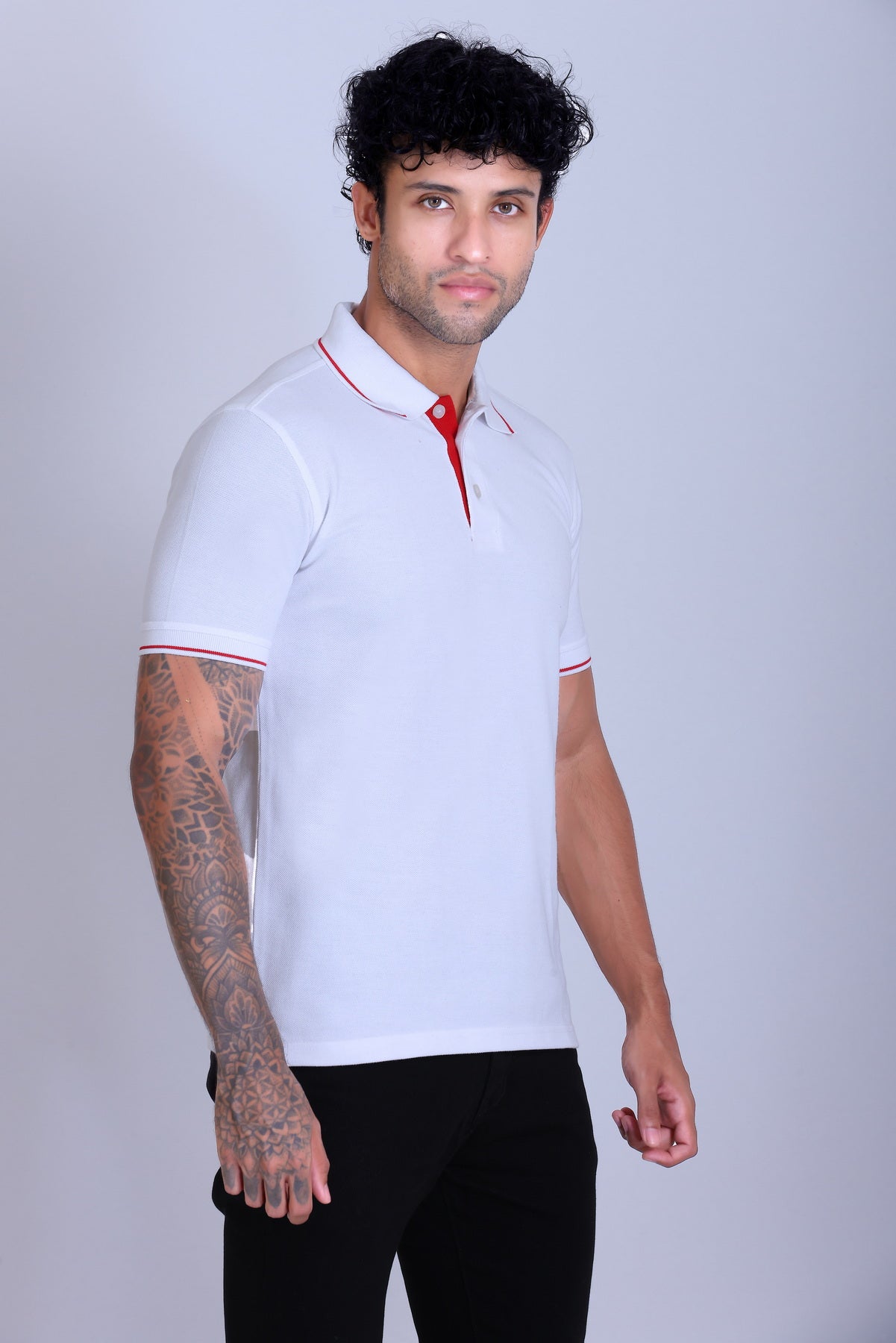 PIKMEE Highline Polo T-Shirt in White with Red - image 8