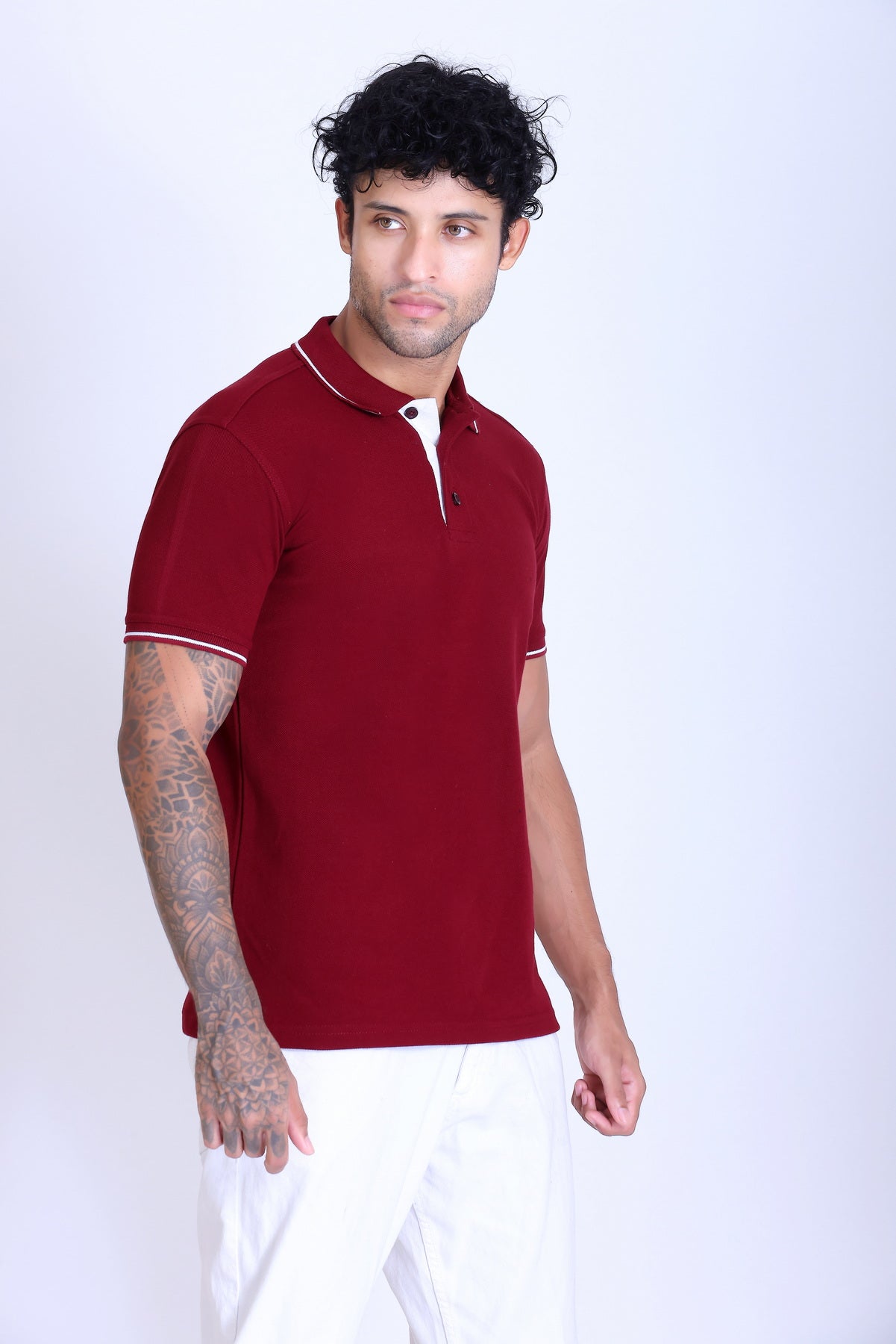 PIKMEE Highline Polo T-Shirt in Maroon with White - image 8