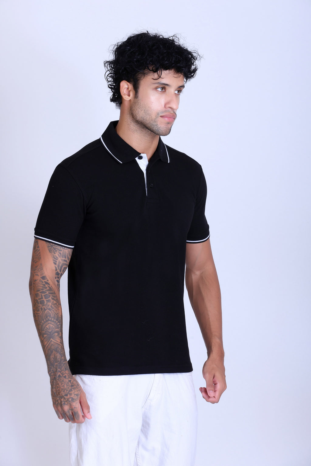 PIKMEE Highline Polo T-Shirt in Black with White - image 8
