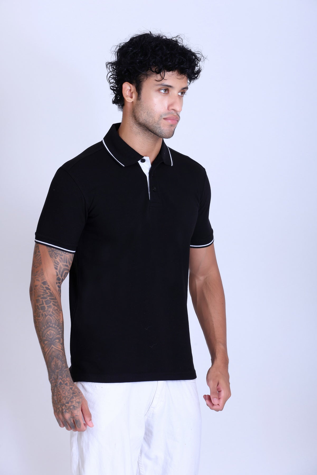 PIKMEE Highline Polo T-Shirt in Black with White - image 8